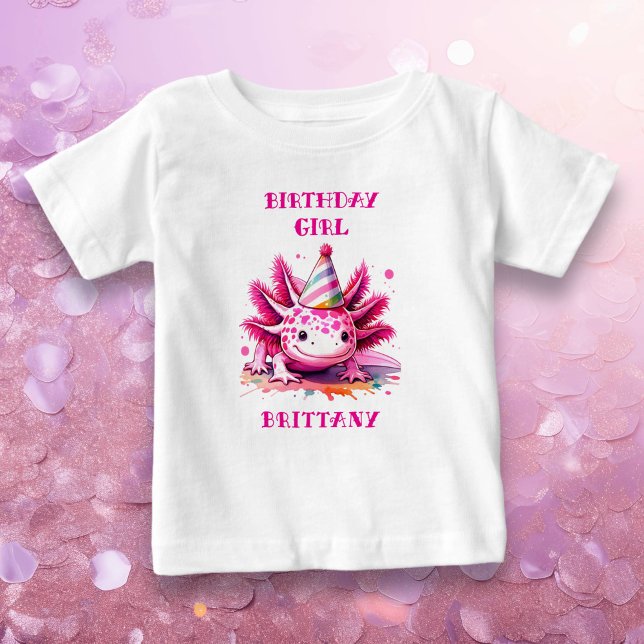 Camiseta Para Bebê Menina do Axolote Rosa Aniversariante Personalizad (Criador carregado)