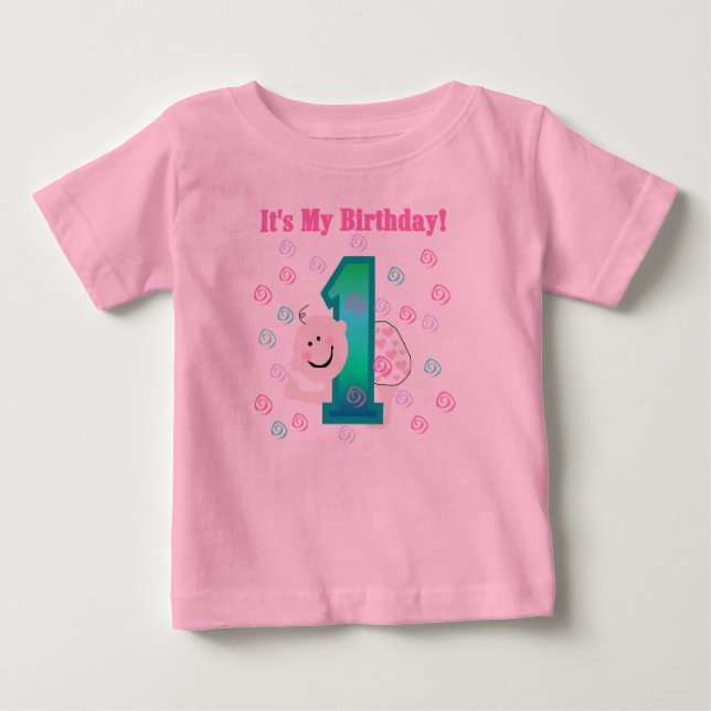 Camiseta Para Bebê Menina, é o meu primeiro aniversario (Frente)