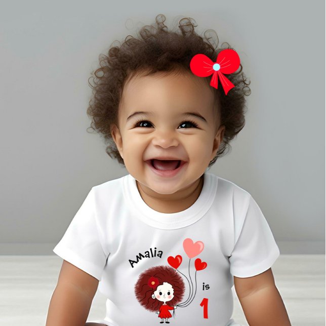 Camiseta Para Bebê Menina engraçada com balões de corações (Criador carregado)