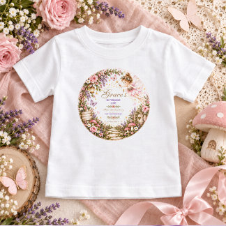 Camiseta Para Bebê Menina fada 1º Aniversário Jardim Encantado Floral