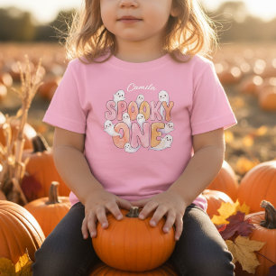 Camiseta Para Bebê Menina Fantasma de Aniversário de 1 Ano Rosa Groov