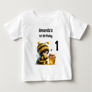 Camiseta Para Bebê Menina Fofa de Fantasia de Abelha com 1º Aniversár