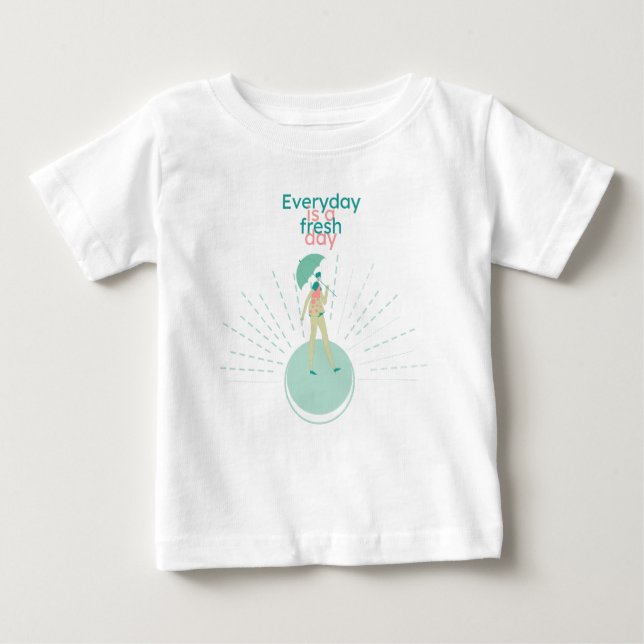 Camiseta Para Bebê Menina fresca com guarda-chuva e trilhos (Frente)