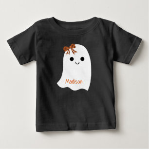 Camiseta Para Bebê Menina Ghost Xadrez Arco do Halloween Nome