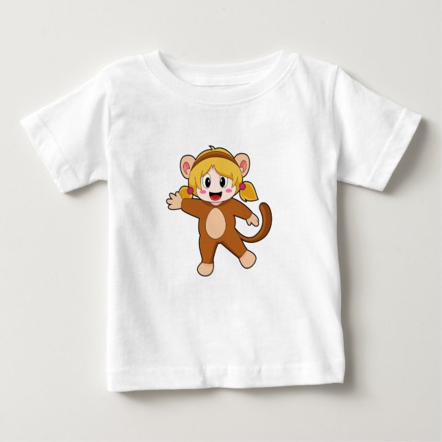 Camiseta Para Bebê Menina na fantasia como macaco (Frente)