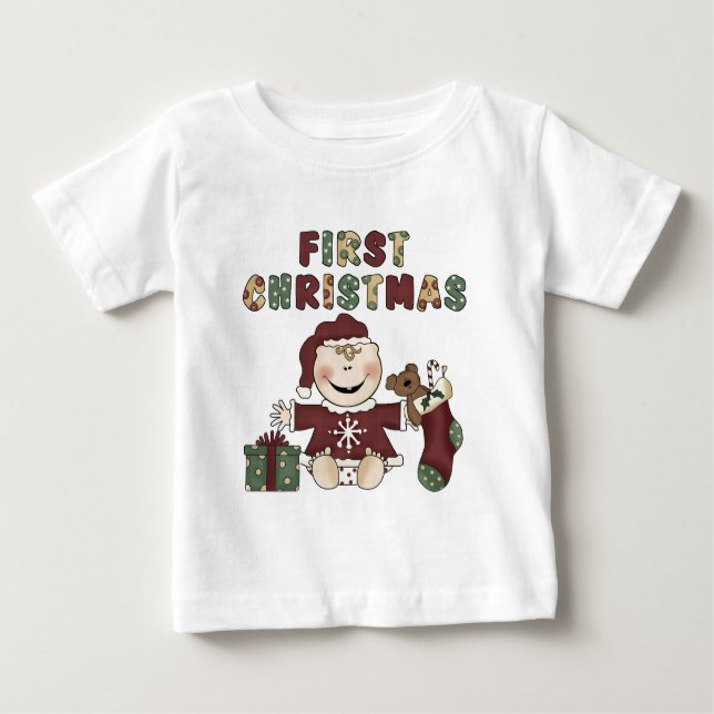 Camiseta Para Bebê Menina Primeiro 1º Natal Férias (Frente)