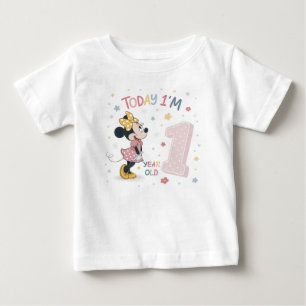 Camiseta Para Bebê Menina Rato com Laço em Aquarela para 1º Aniversár