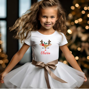 Camiseta Para Bebê Menina Rena de Natal Fofa