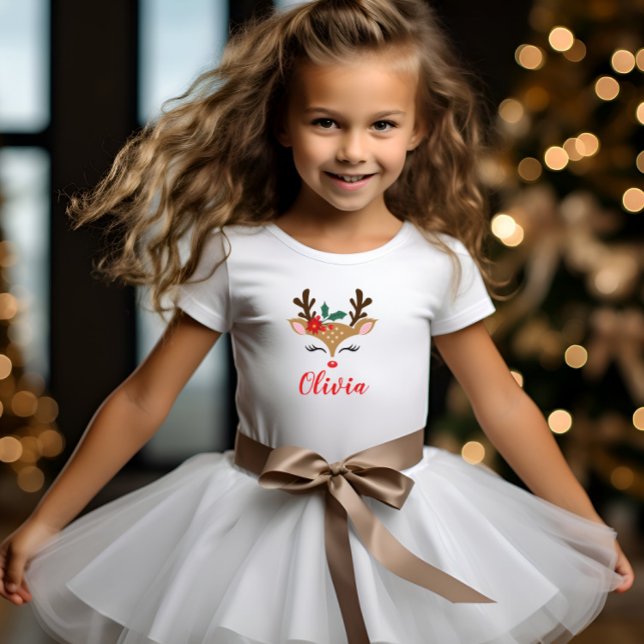Camiseta Para Bebê Menina Rena de Natal Fofa (Criador carregado)