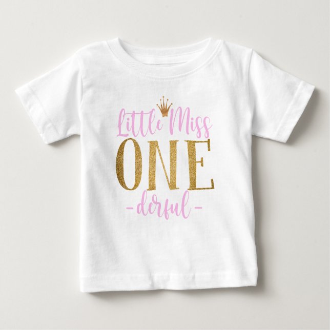 Camiseta Para Bebê Menina rosa e Dourada Uma Camiseta Bebê Derrogada (Frente)