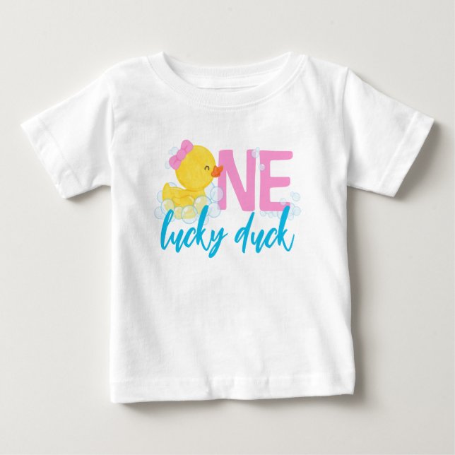 Camiseta Para Bebê Menina Um Pato Sortudo Aquarela Pato Aniversário d (Frente)