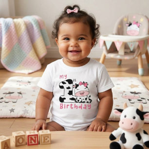 Camiseta Para Bebê Menina Vaca Sagrada Aniversário de 1 Ano