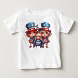 CAMISETA PARA BEBÊ MENINAS ADORÁVEIS VESTIDAS DE VERMELHO BRANCO AZUL