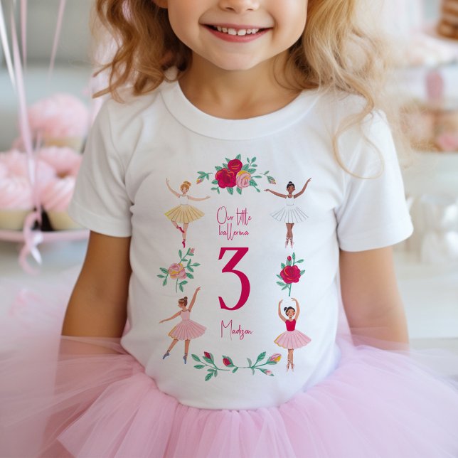 Camiseta Para Bebê Meninas Bailarina Aniversário Floral Festa de Ball (Cute Ballerina Girl Birthday Party Baby T-Shirt)