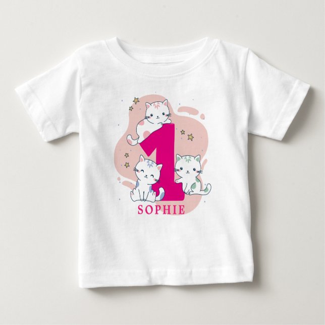 Camiseta Para Bebê Meninas Bons Primeiro Aniversário (Frente)