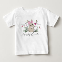 Camiseta Para Bebê Meninas Coelho da Páscoa Floral Primavera