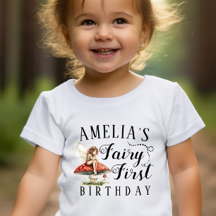 Camiseta Para Bebê Meninas Cogumelo Mágico Fada Primeiro Aniversário