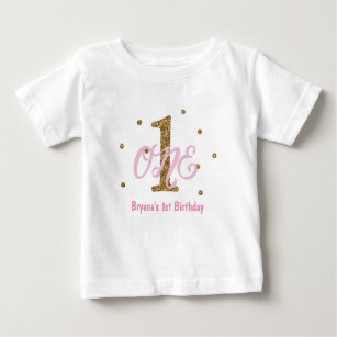 Camiseta Para Bebê Meninas cor-de-rosa & Dourados UM costume do