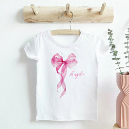 Camiseta Para Bebê Meninas de Laço Rosa Aniversário