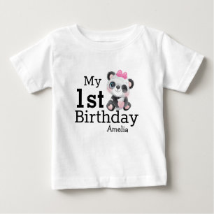 Camiseta Para Bebê Meninas de Panda Cuta Personalizadas Primeiro Aniv