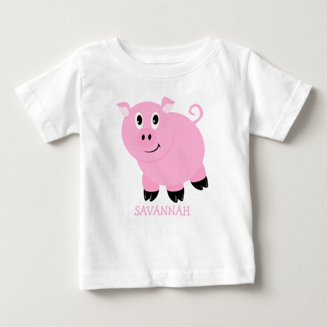Camiseta Para Bebê Meninas de porco rosa, bonitas e bonitas personali (Frente)