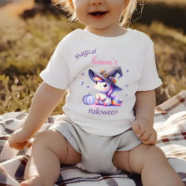 Camiseta Para Bebê Meninas de unicórnio fofo no Halloween com nome