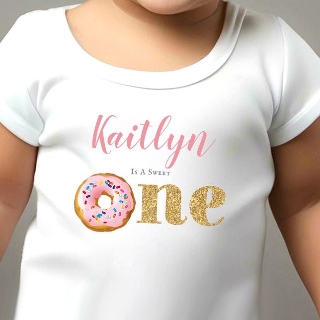 Camiseta Para Bebê Meninas Doce Donut 1º Aniversário (Criador carregado)