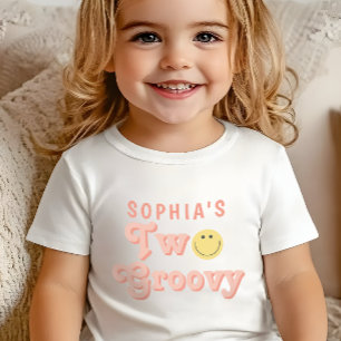 Camiseta Para Bebê Meninas Dois Groovy Aniversário Rosa Retrô