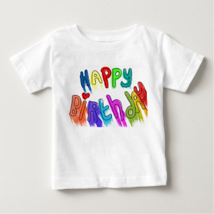 Camiseta Para Bebê Meninas Feliz Aniversário com Tinta Pingando