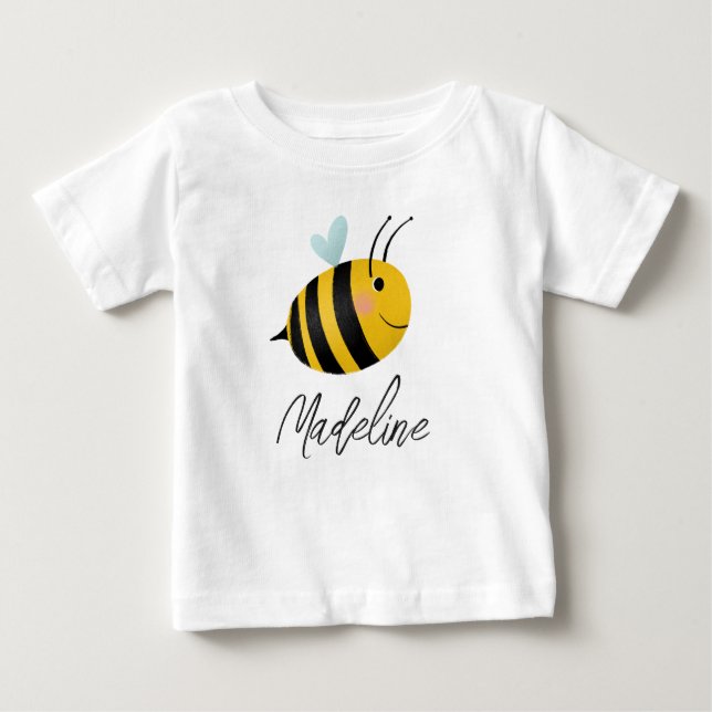 Camiseta Para Bebê Meninas Fofas Um Verão Primeiro Dia de Abelha 1º A (Frente)