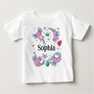 Camiseta Para Bebê Meninas Fofo e Moderno Axolote Rosa e Nome Criança