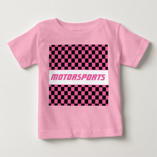 Camiseta Para Bebê Meninas padrão xadrez rosa e preto (Frente)