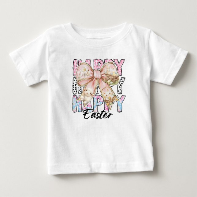 Camiseta Para Bebê Meninas Páscoa Feliz Coquette Laço (Frente)