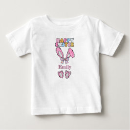 Camiseta Para Bebê Meninas Personalizam Coelho Feliz Páscoa Rosa