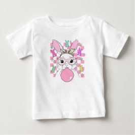 Camiseta Para Bebê Meninas Retrô Xadrez Rosa Coelho de Páscoa