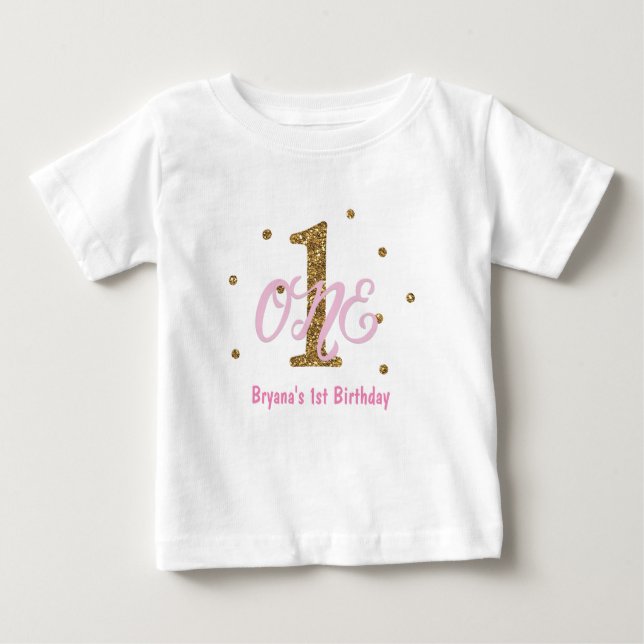 Camiseta Para Bebê Meninas rosa e Douradas Personalizadas de Uma Fest (Frente)