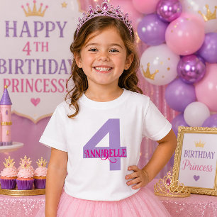 Camiseta Para Bebê Meninas Roxo e Rosa - Quarto Aniversário