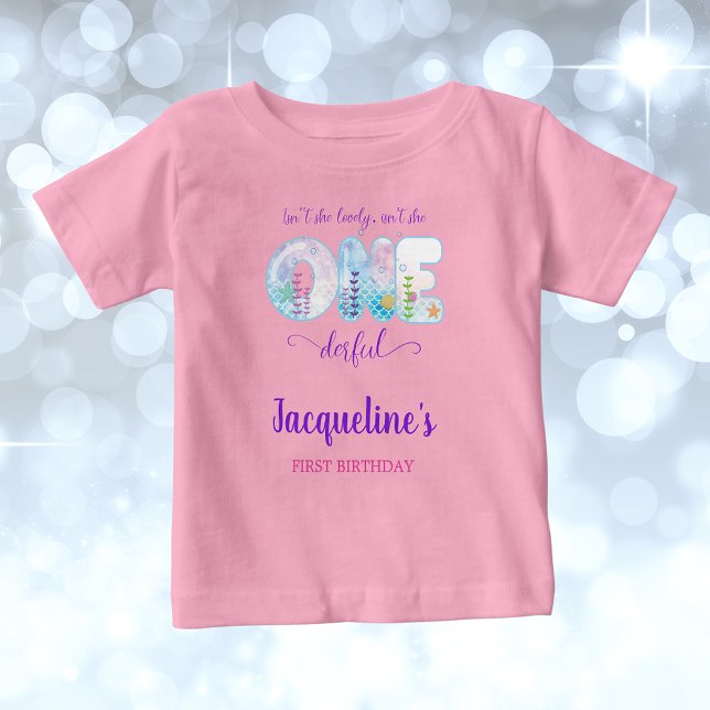 Camiseta Para Bebê Meninas Sob O Mar Aniversário de 1 ano Festa Rosa (Under the sea girls 1st birthday pink t-shirt.)