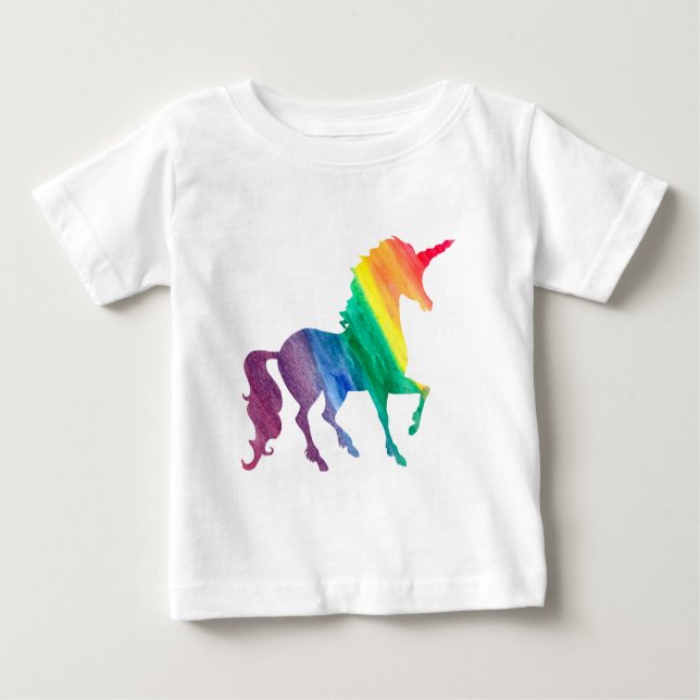 Camiseta Para Bebê Meninas Unicórnio Arco-íris Legal Aquarela Criança (Frente)