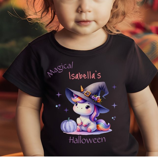 Camiseta Para Bebê Meninas Unicórnio Divertidas de Halloween com Nome (Criador carregado)