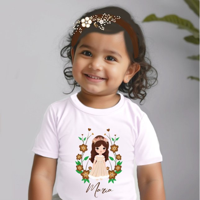 Camiseta Para Bebê Menininha com flores (Criador carregado)