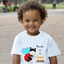 Camiseta Para Bebê Menininho de joaninha com bolo