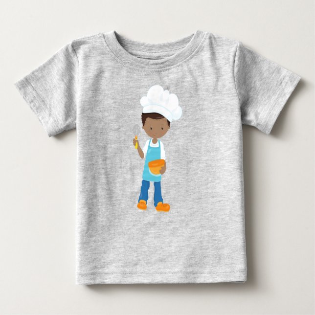 Camiseta Para Bebê Menino Afro-Americano, Assando, Confeiteiro, Chef  (Frente)