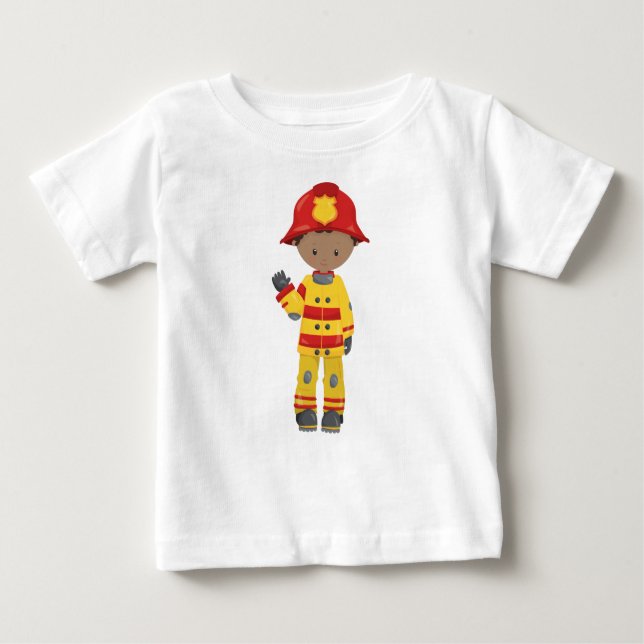 Camiseta Para Bebê Menino Afro-Americano, Bombeiro, Bombeiro, Capacet (Frente)