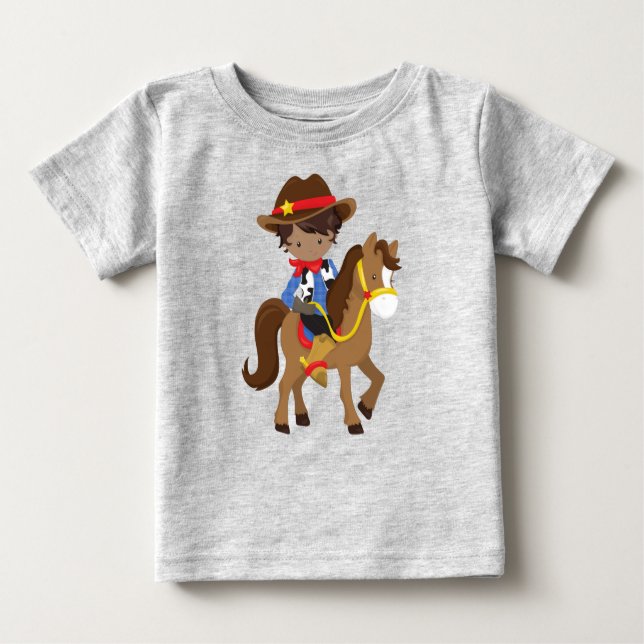 Camiseta Para Bebê Menino Afro-Americano, Cowboy, Xerife, Cavalo (Frente)