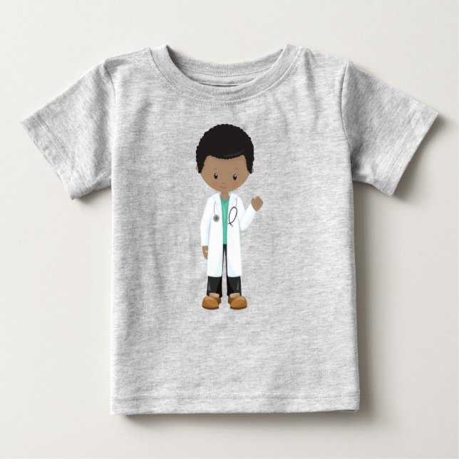 Camiseta Para Bebê Menino Afro-Americano, Médico, Jaleco, Medicina (Frente)