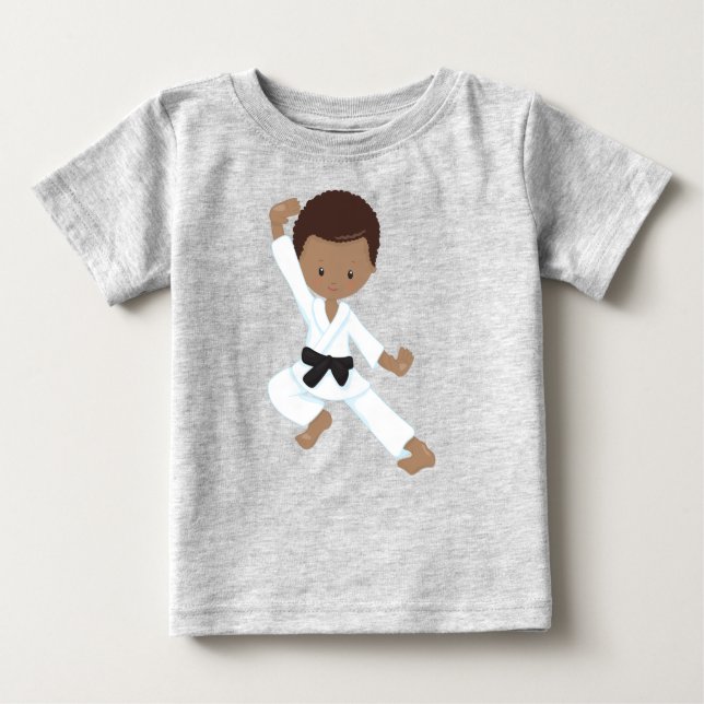 Camiseta Para Bebê Menino Afro-Americano, Menino de Karatê, Kata, Fai (Frente)