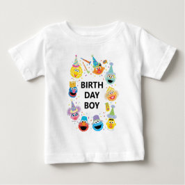 Camiseta Para Bebê Menino Aniversariante com Confetes da Rua Sésamo