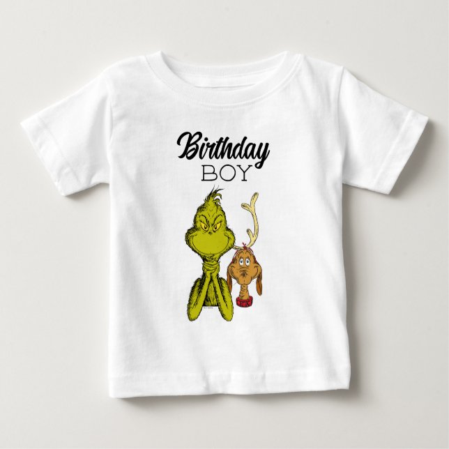 Camiseta Para Bebê Menino aniversariante Grinch lousa (Frente)