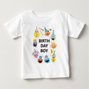 Camiseta Para Bebê Menino de Aniversário com Confetes da Rua Sésamo
